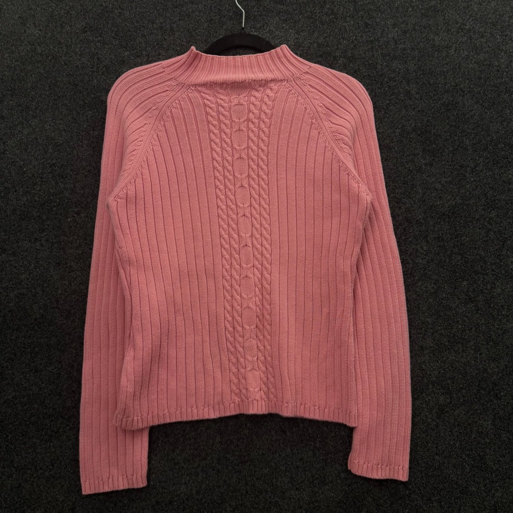 Relativity Pink Cotton Cable Knit Mock Neck Sweater Vintage 90s Womens Medium